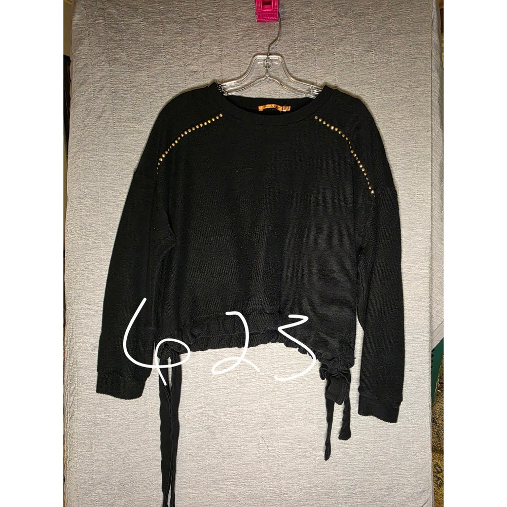623 Belldini Black Studded Raglan Sleeve Side Tie Cropped Sweatshirt XL
